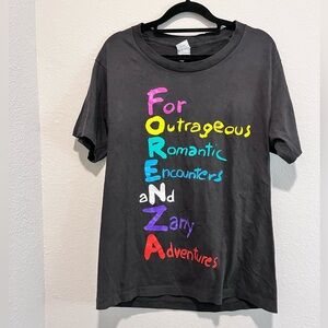 Vintage 1980’s Black graphic statement Forenza Black Cotton Tee Medium